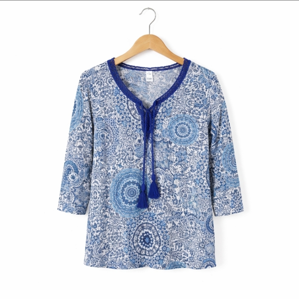Tio Blue Bohemian Mandala Peasant Plus Top Sz 2X